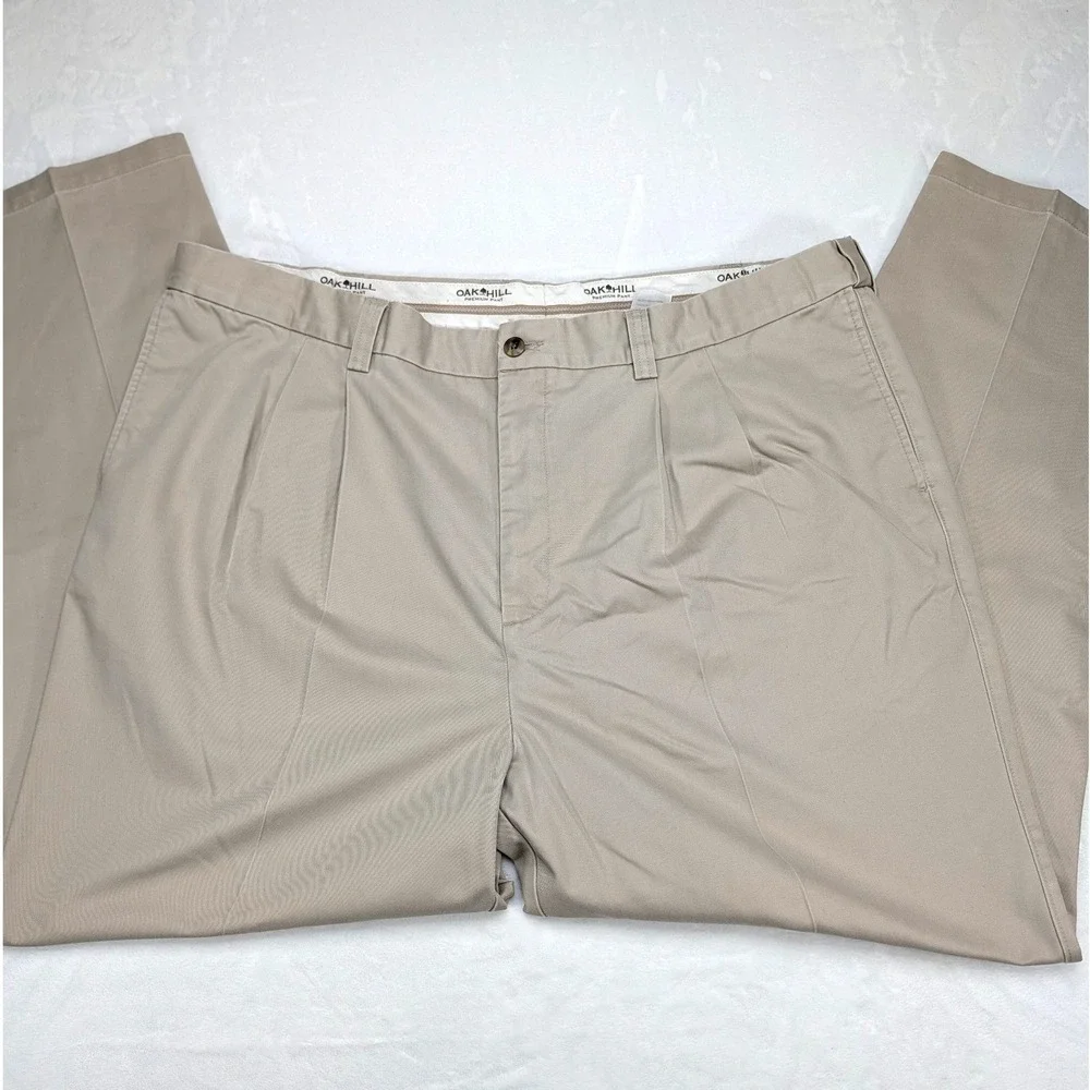Oak‎ Hill Mens Khaki Pleated Pants Size 48x34 Casual Chinos